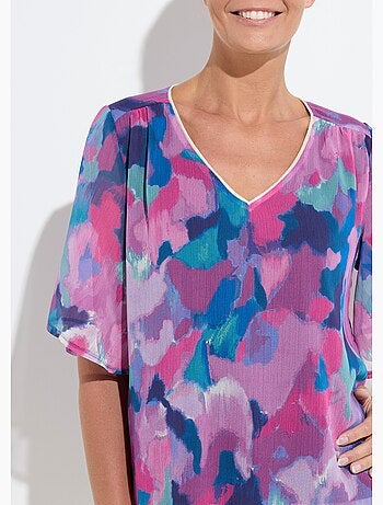 Tunique ample col V voile imprimé