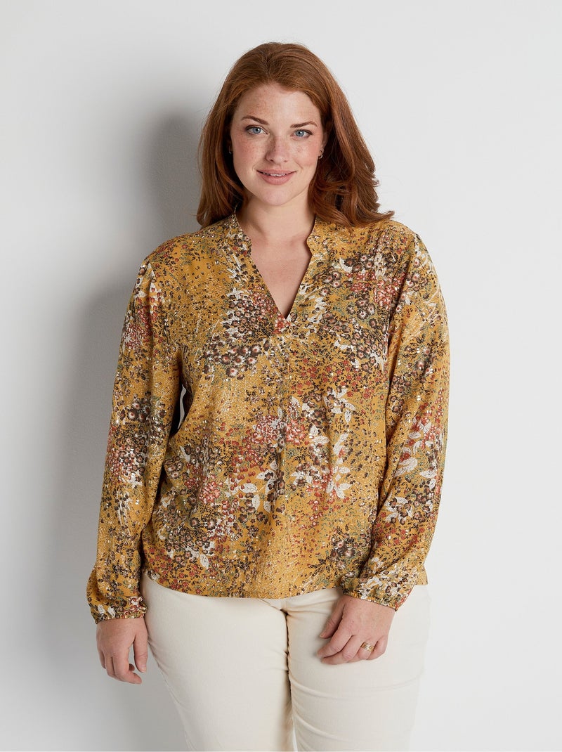 Tunique ample imprimée manches longues Beige - Kiabi