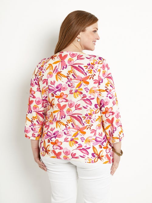 Tunique ample longue fleurie manches 3/4 - Kiabi