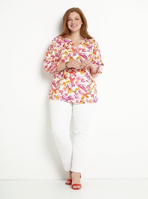 Tunique ample longue fleurie manches 3/4 - Kiabi