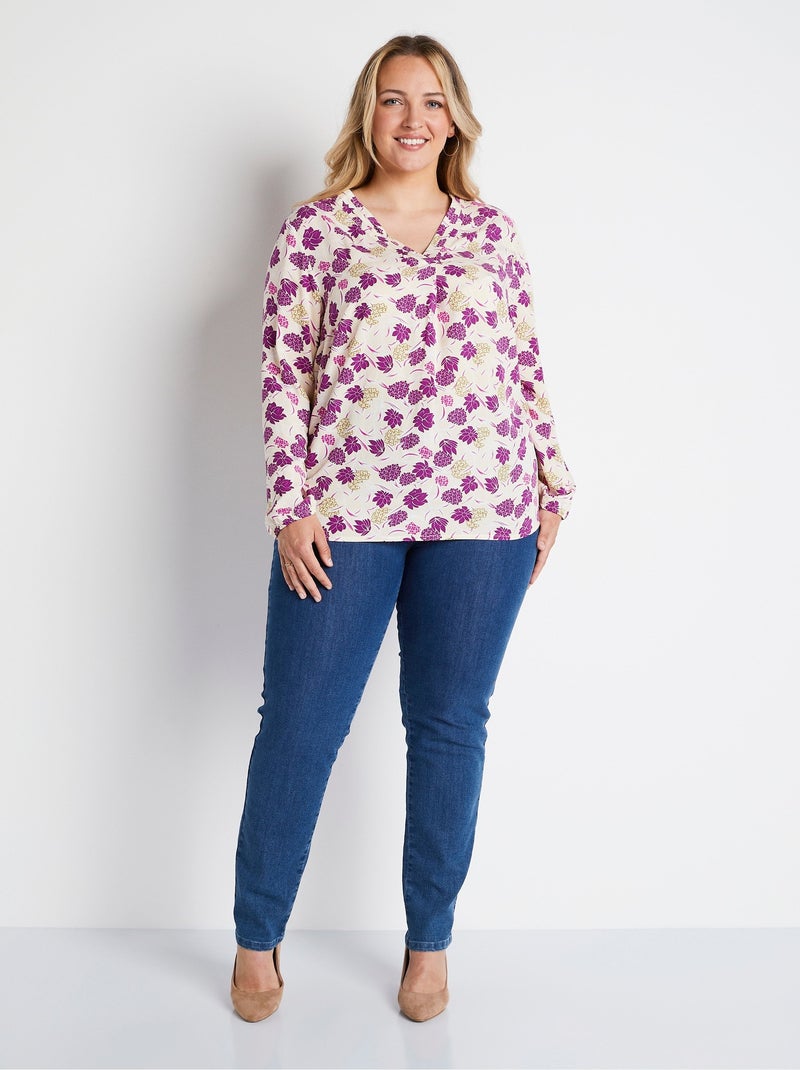 Tunique ample longue imprimé floral - Afibel Ecru - Kiabi
