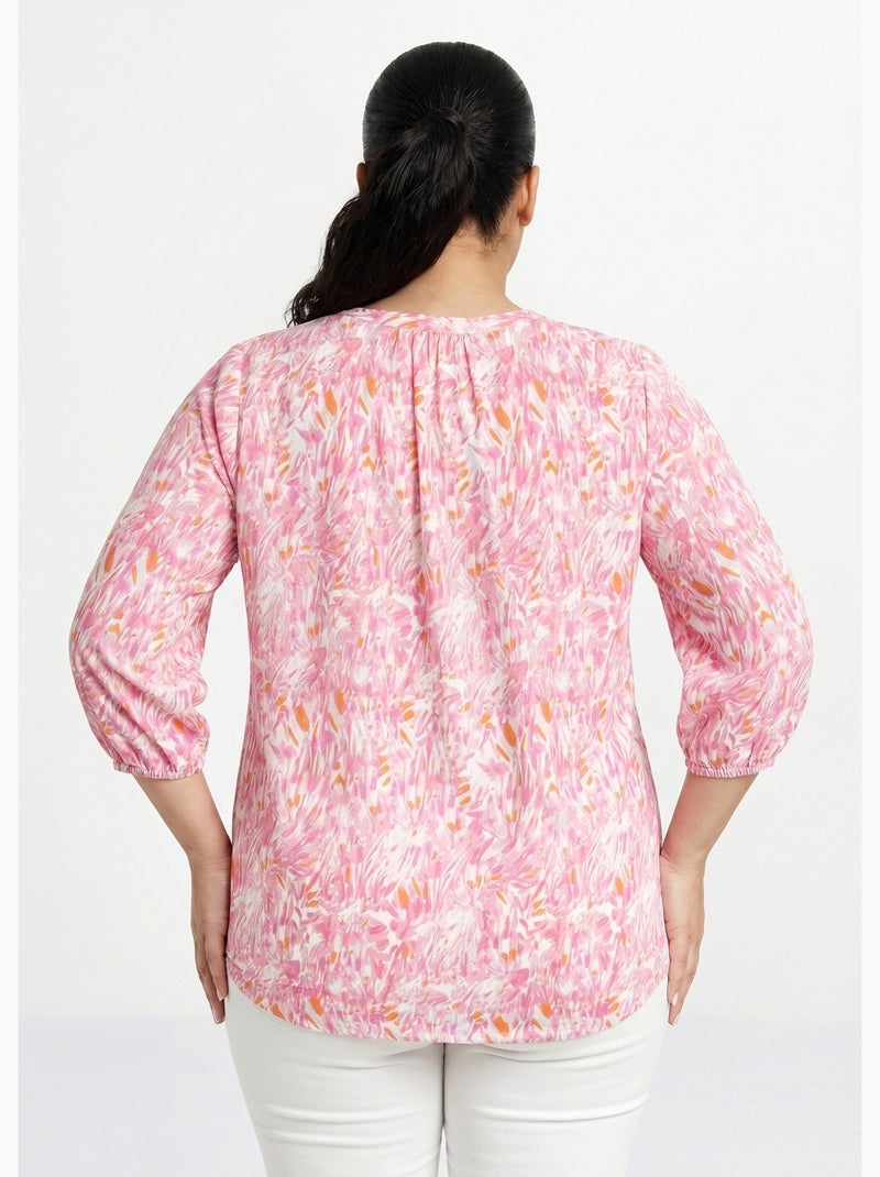 Tunique ample longue imprimée manches 3/4 - Afibel Rose - Kiabi