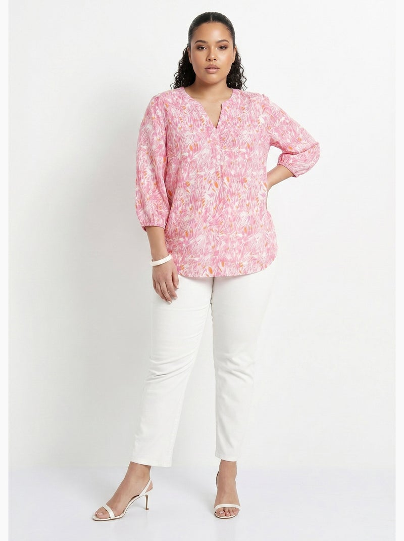 Tunique ample longue imprimée manches 3/4 - Afibel Rose - Kiabi