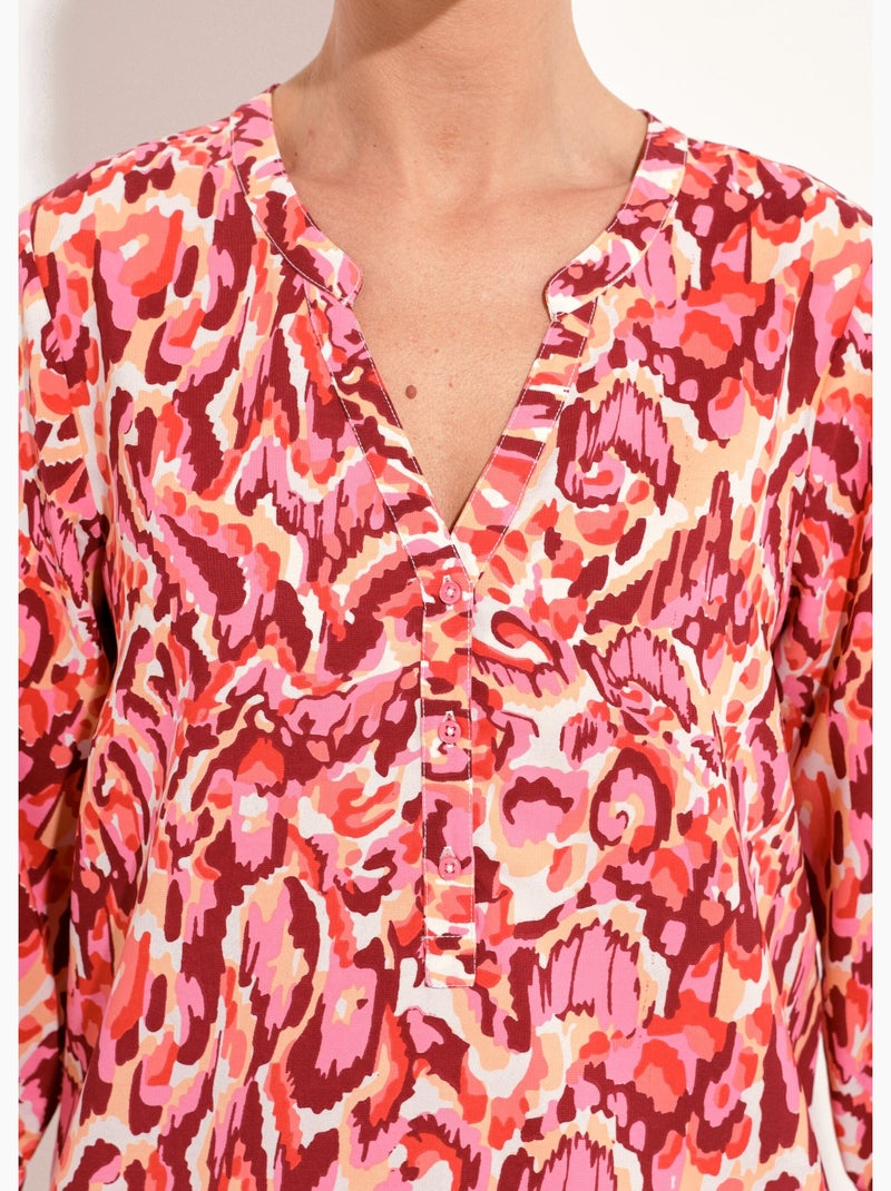 Tunique ample longue imprimée manches 3/4 - Afibel Rose - Kiabi