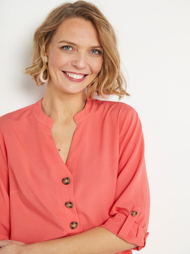 Tunique ample longue manches 3/4 Orange corail - Kiabi