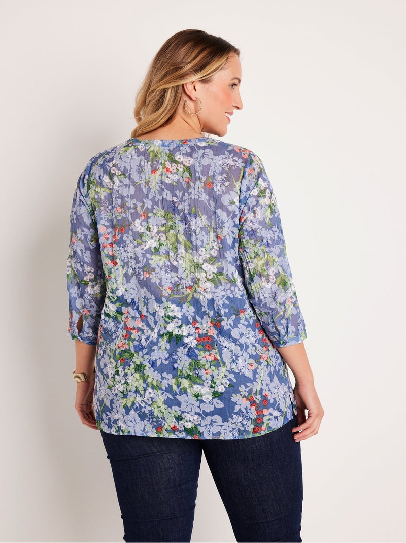 Tunique ample manches 3/4 fleurie - Afibel Bleu - Kiabi