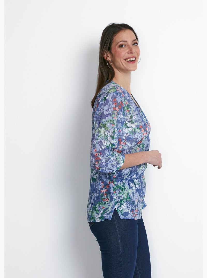 Tunique ample manches 3/4 fleurie - Afibel Bleu - Kiabi