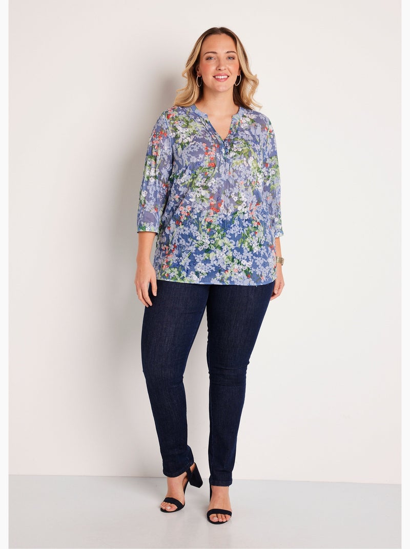 Tunique ample manches 3/4 fleurie - Afibel Bleu - Kiabi
