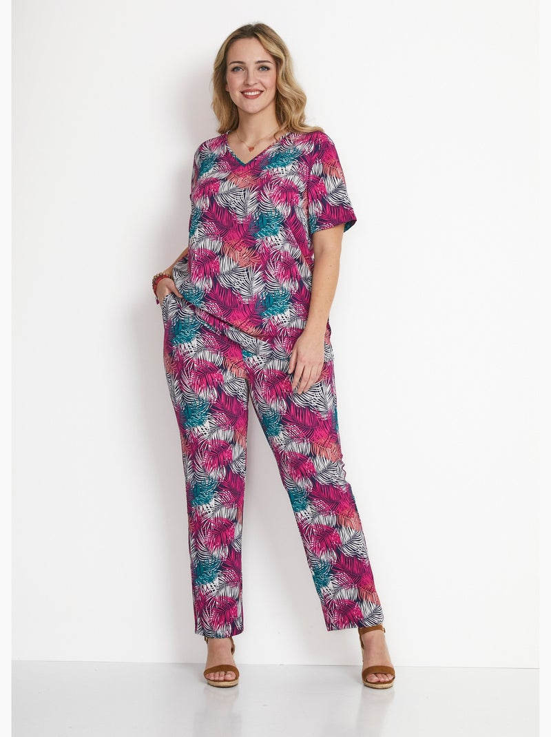 Tunique ample mi-longue en tissu crêpe - Afibel Vert/Rose - Kiabi