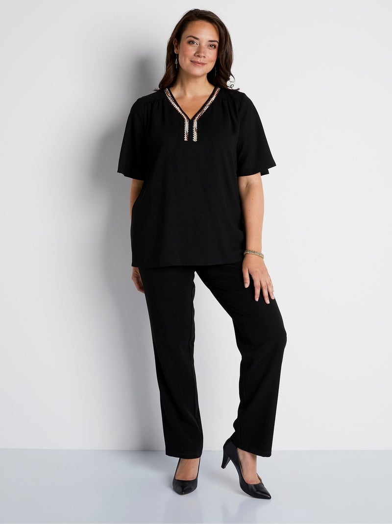 Tunique ample mi-longue manches papillon Noir - Kiabi