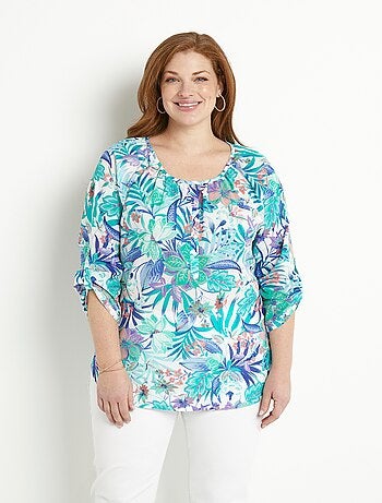 Tunique ample voile imprimé coton manches 3/4 - Afibel