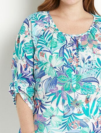Tunique ample voile imprimé coton manches 3/4