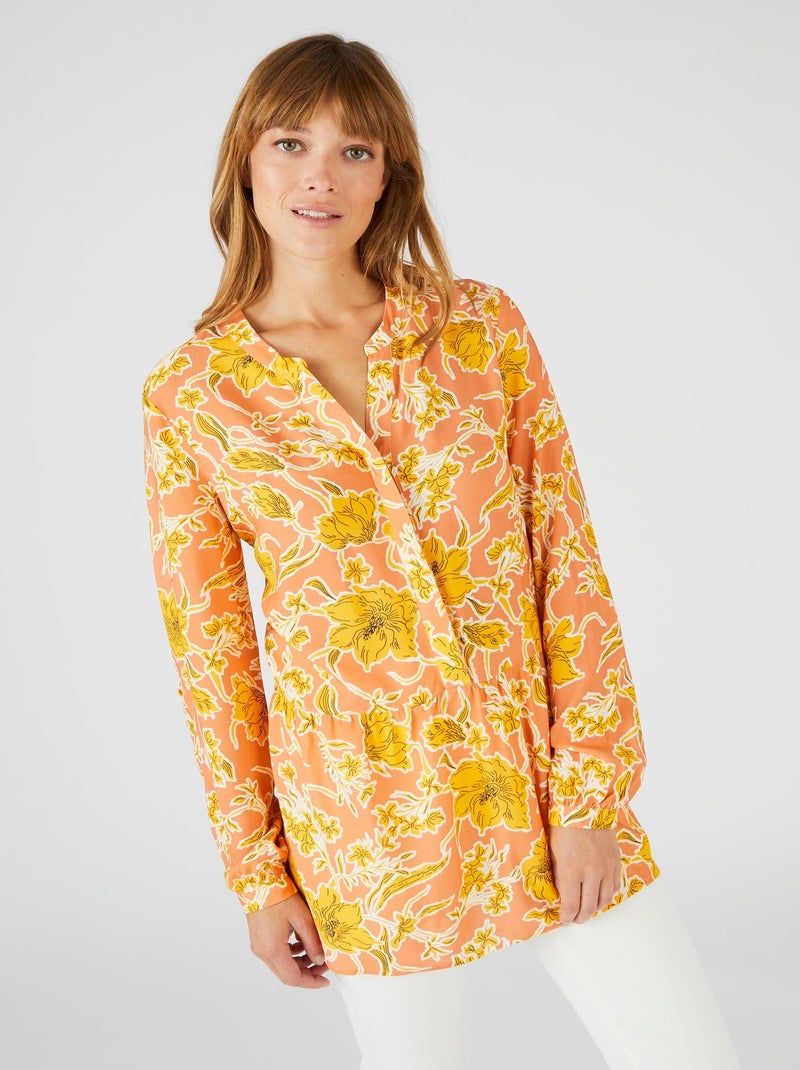 Tunique base volantée fleurie - Damart Orange - Kiabi