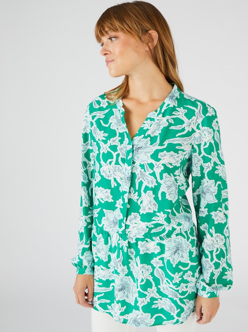 Tunique base volantée fleurie - Damart Vert - Kiabi