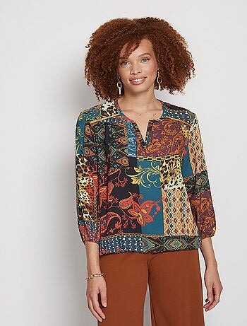 Tunique blousante courte imprimé patchwork