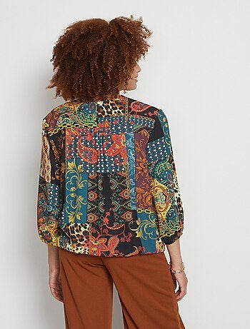 Tunique blousante courte imprimé patchwork