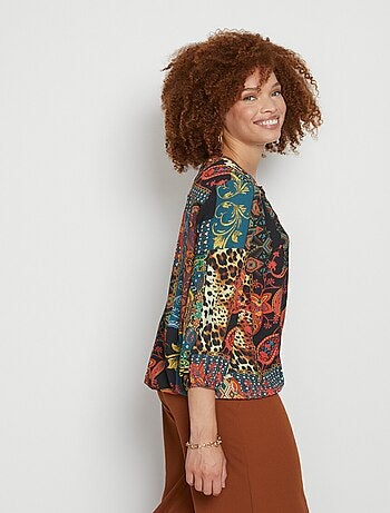 Tunique blousante courte imprimé patchwork