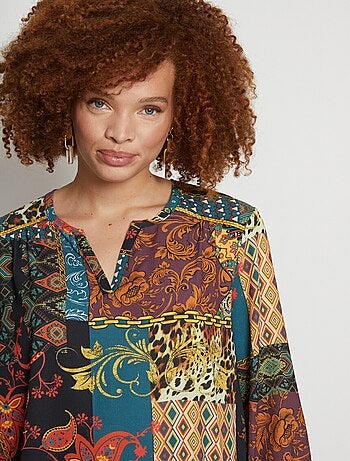 Tunique blousante courte imprimé patchwork