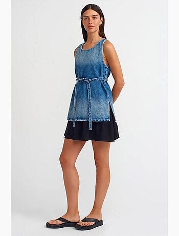 Tunique blouse en denim de coton avec lien dilvin