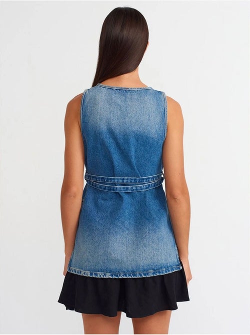 Tunique blouse en denim de coton avec lien dilvin - Kiabi Tunique blouse en denim de coton avec lien dilvin - Kiabi