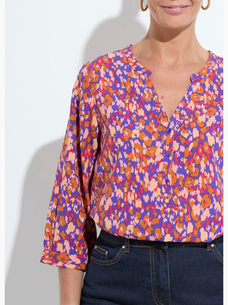 Tunique boutonnée ample longue manches 3/4 - AFIBEL Bleu marine - Kiabi