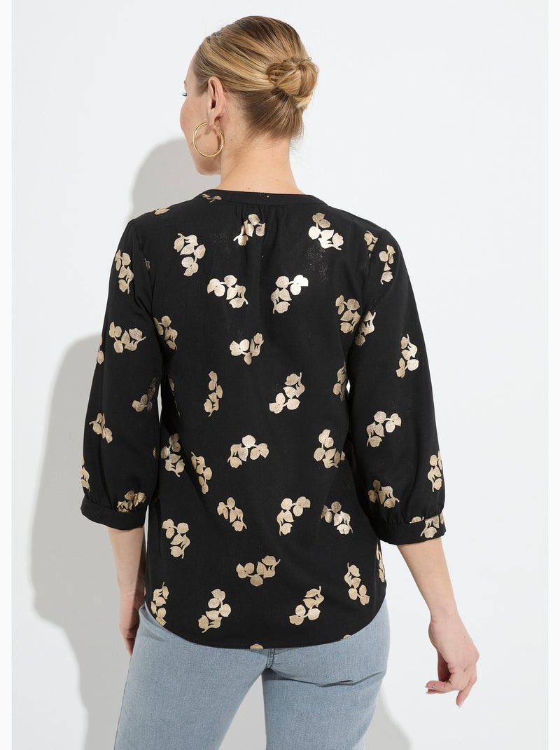 Tunique boutonnée ample longue manches 3/4 - AFIBEL Noir - Kiabi
