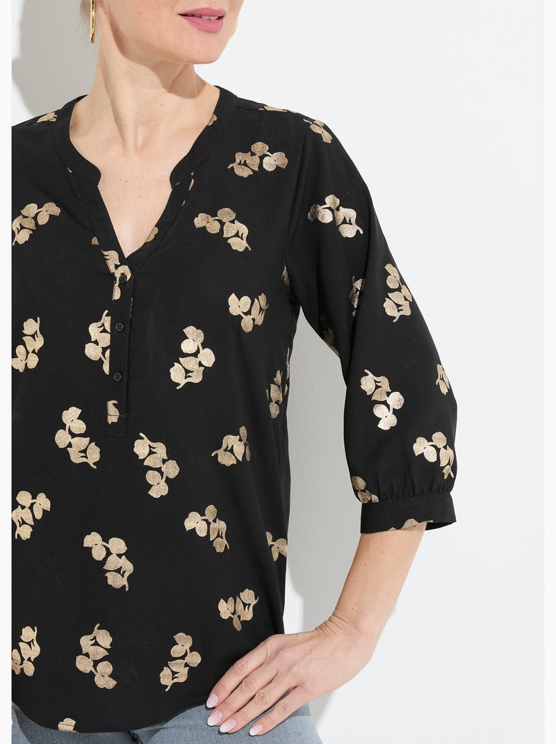Tunique boutonnée ample longue manches 3/4 - AFIBEL Noir - Kiabi