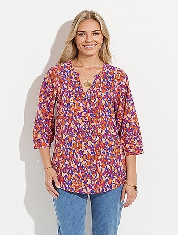 Tunique boutonnée ample longue manches 3/4