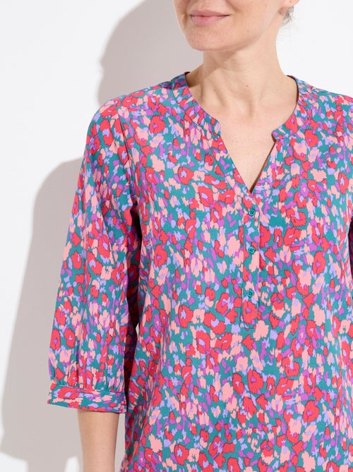 Tunique boutonnée ample longue manches 3/4 - Kiabi