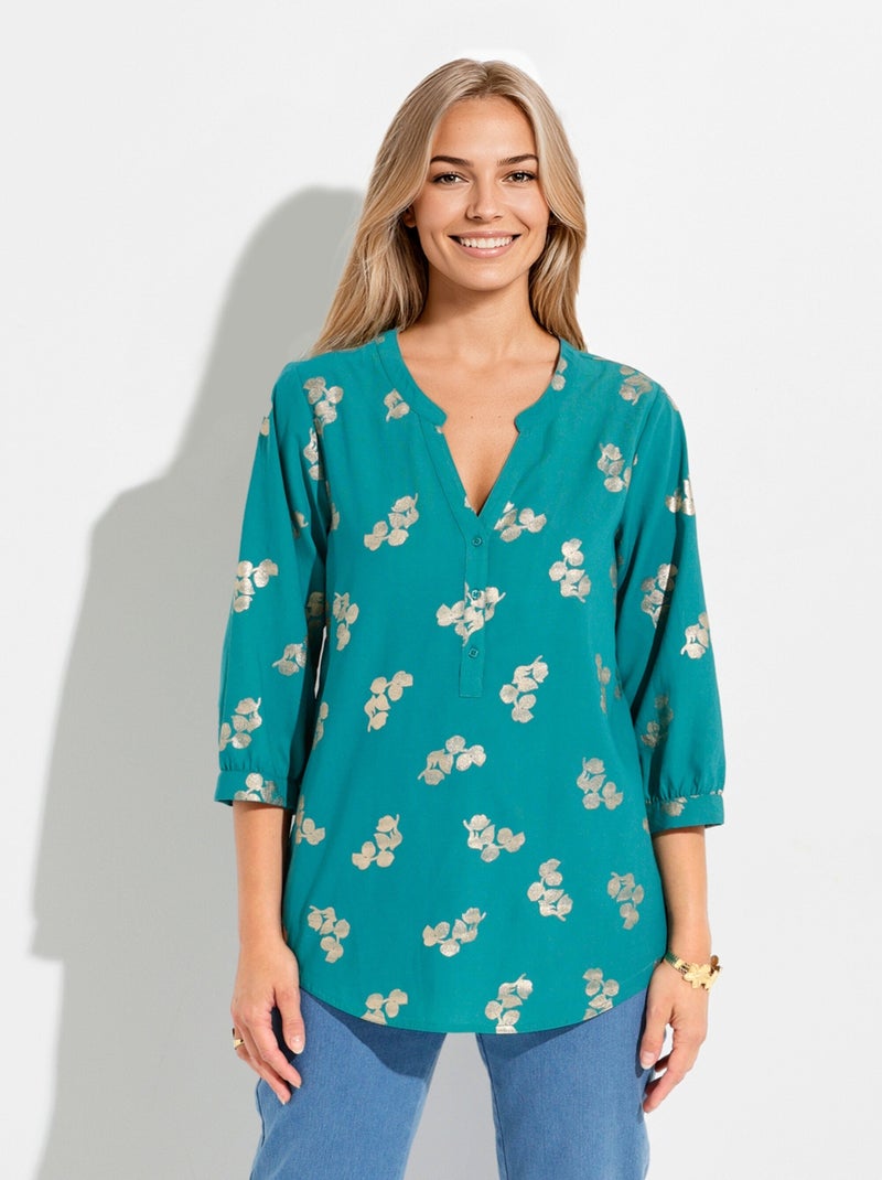 Tunique boutonnée ample longue manches 3/4 Vert - Kiabi
