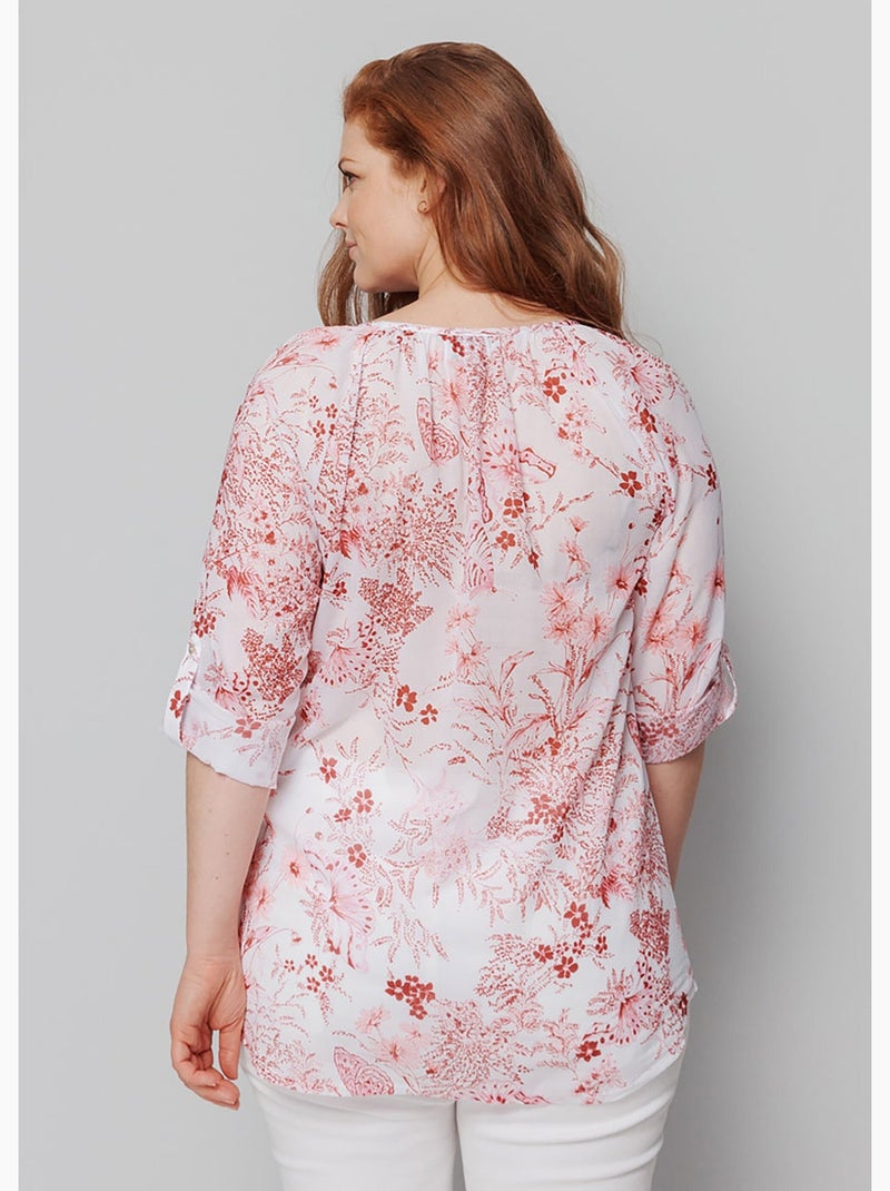Tunique boutonnée ample voile imprimé - AFIBEL Blanc Rose - Kiabi