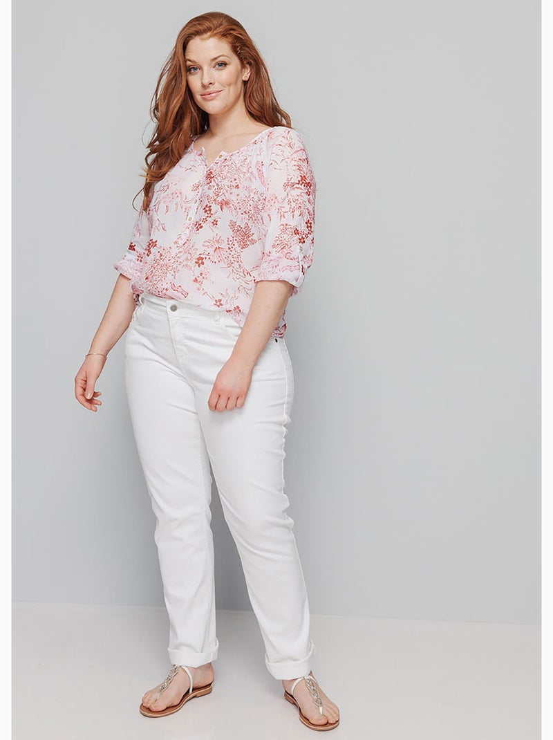 Tunique boutonnée ample voile imprimé - AFIBEL Blanc Rose - Kiabi