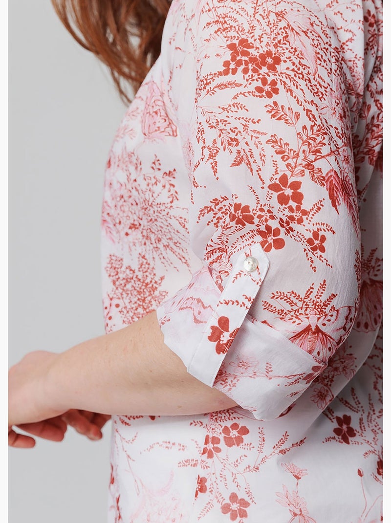 Tunique boutonnée ample voile imprimé - AFIBEL Blanc Rose - Kiabi