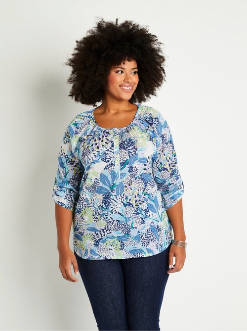 Tunique boutonnée longue fleurie - Kiabi