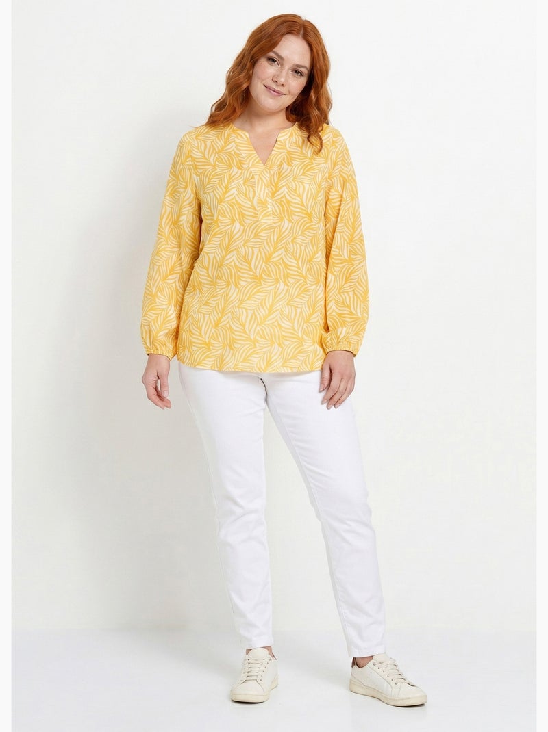 Tunique boutonnée longue manches 3/4 - Afibel Blanc Jaune - Kiabi