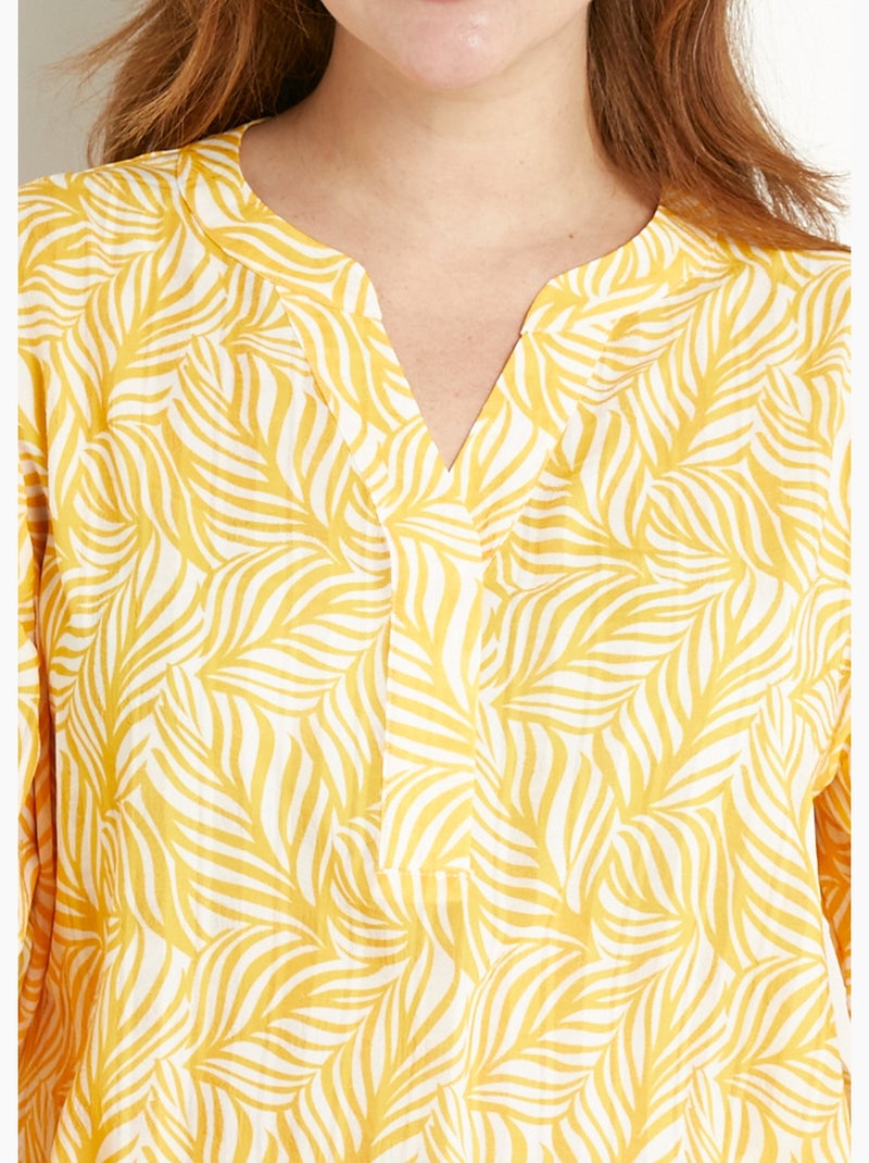 Tunique boutonnée longue manches 3/4 - Afibel Blanc Jaune - Kiabi