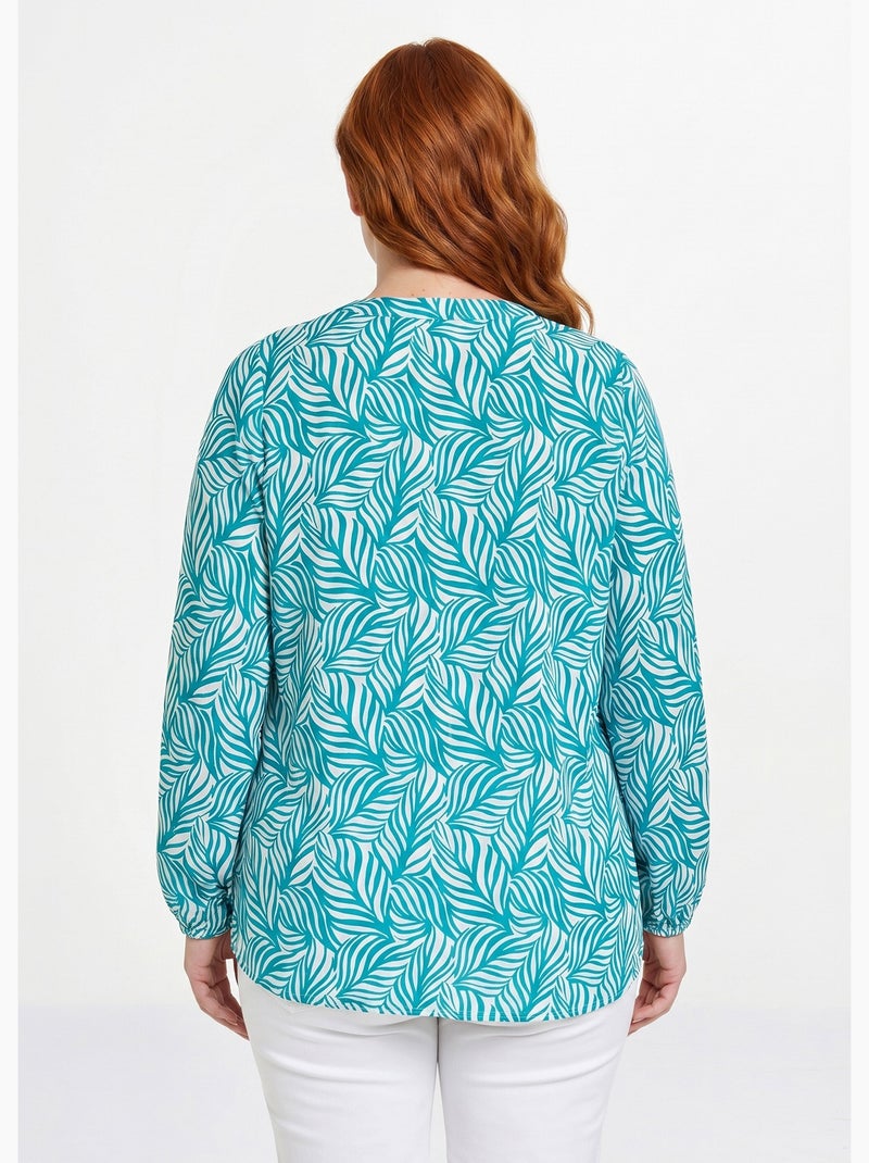 Tunique boutonnée longue manches 3/4 - Afibel Blanc Vert - Kiabi