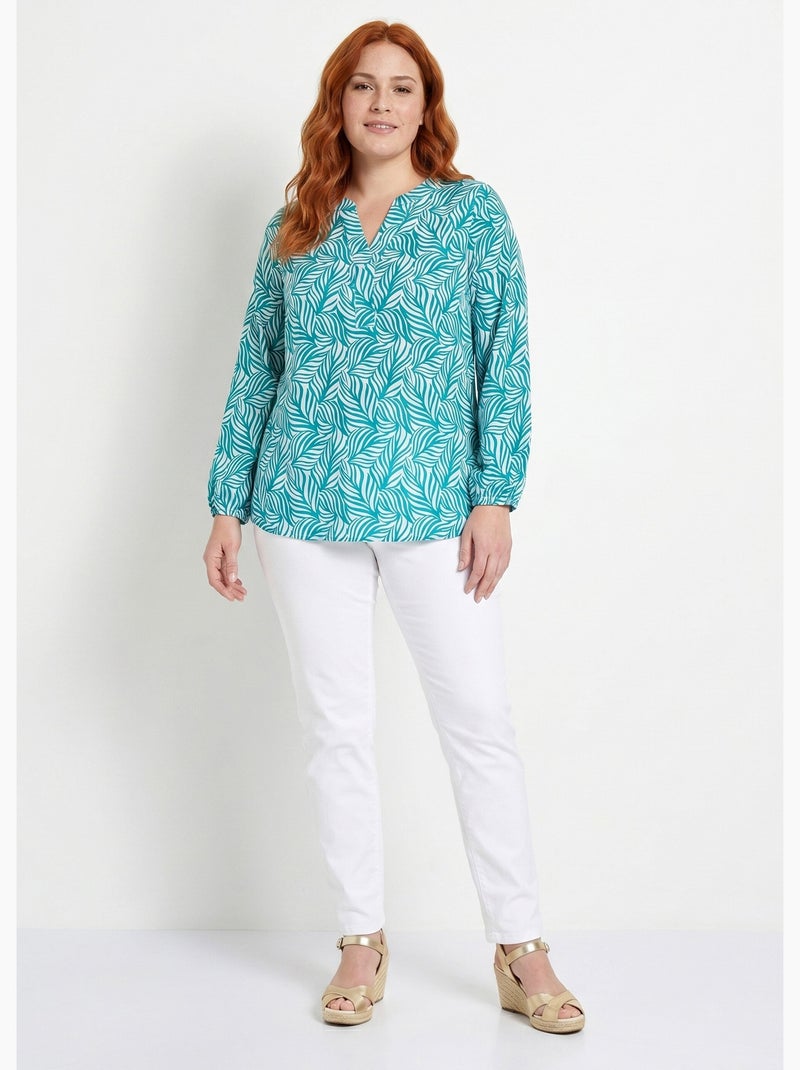Tunique boutonnée longue manches 3/4 - Afibel Blanc Vert - Kiabi