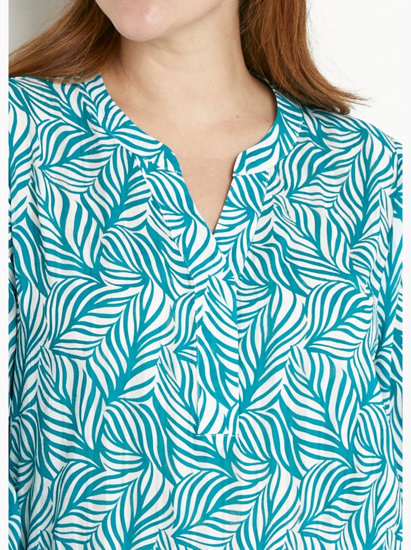 Tunique boutonnée longue manches 3/4 - Afibel Blanc Vert - Kiabi