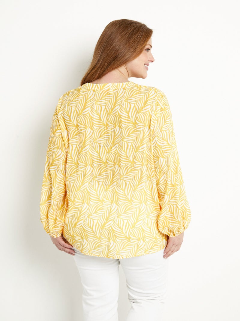 Tunique boutonnée longue manches 3/4 Blanc Jaune - Kiabi