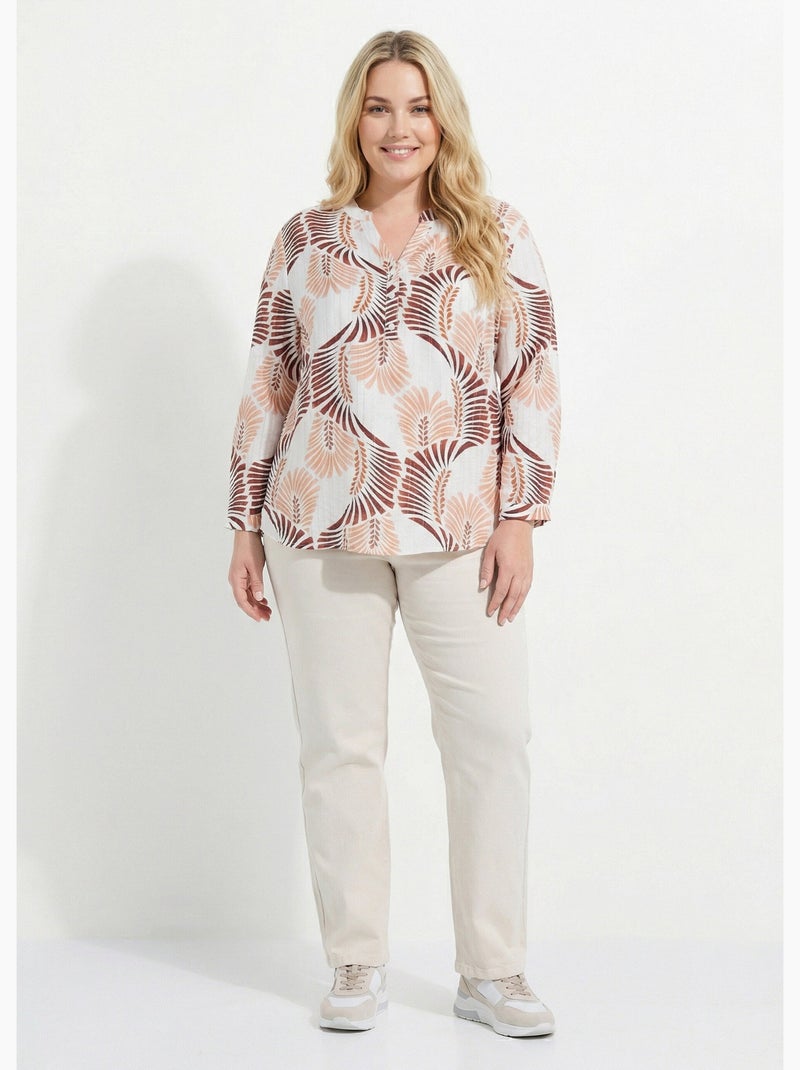 Tunique boutonnée motif feuillage pop - AFIBEL Marron - Kiabi