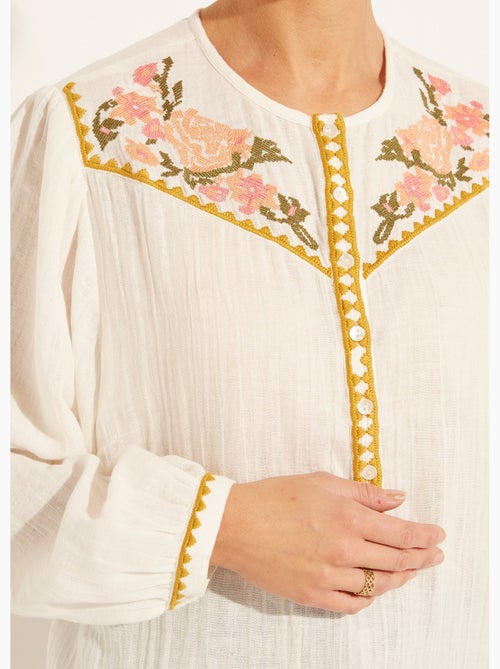 Tunique brodée ample gaze de coton boutonnée - Afibel - Kiabi