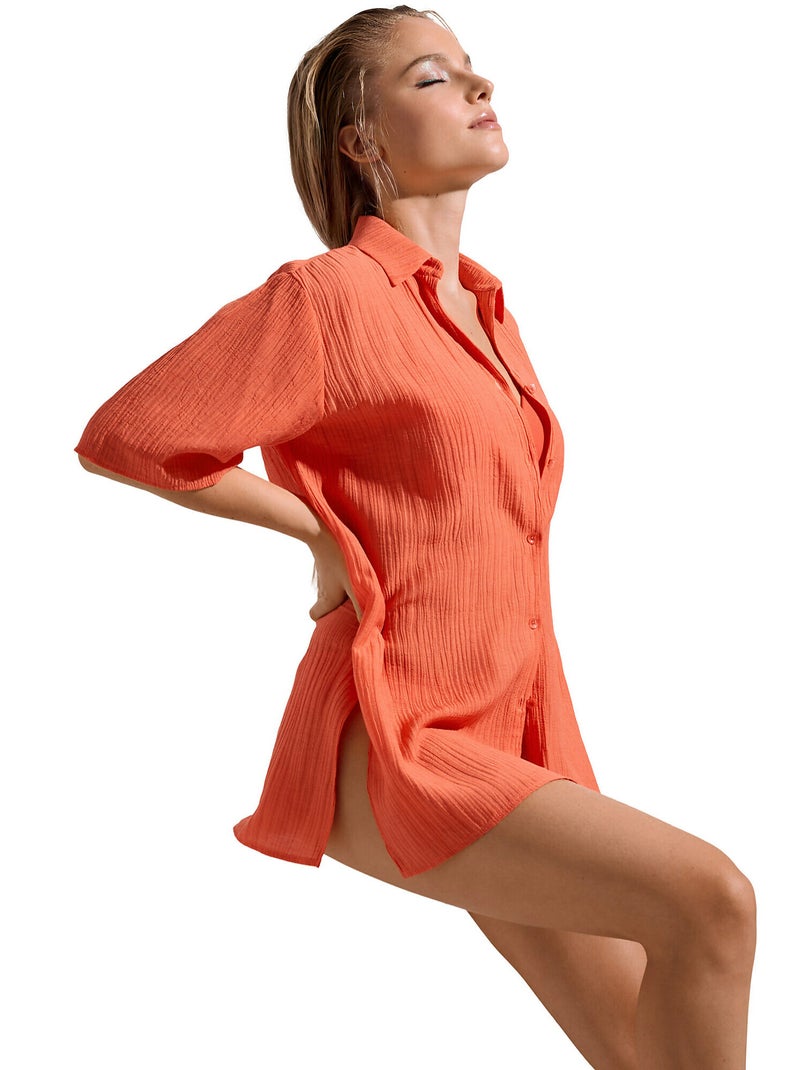 Tunique chemise estivale manches courtes Normandie Orange - Kiabi