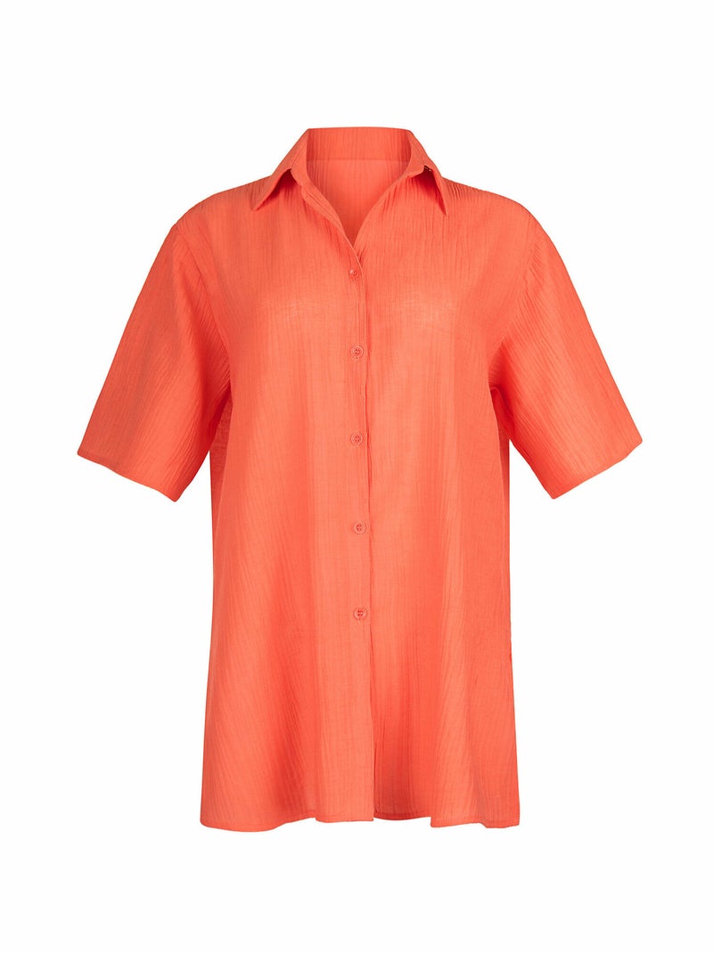 Tunique chemise estivale manches courtes Normandie Orange - Kiabi