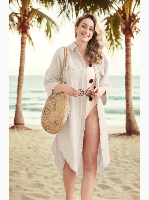 Tunique chemise femme double gaze de coton gaïa – 100% coton – boutons coco - Kiabi