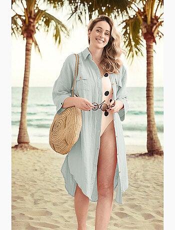 Tunique chemise femme double gaze de coton GAÏA – 100% coton – boutons coco