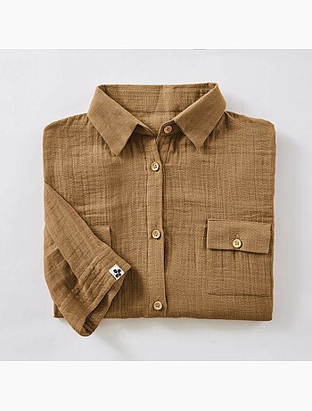 Tunique chemise femme double gaze de coton GAÏA – 100% coton – boutons coco