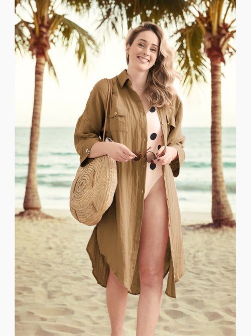 Tunique chemise femme double gaze de coton GAÏA – 100% coton – boutons coco - Kiabi