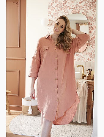 Tunique chemise femme double gaze de coton GAÏA – 100% coton – boutons coco