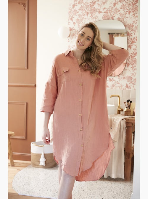 Tunique chemise femme double gaze de coton GAÏA – 100% coton – boutons coco - Kiabi